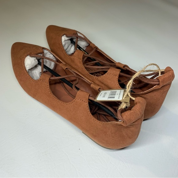 American Eagle Suede Pointed Toe Lace Up Ballet Flats Size 8 NWT Rose - Picture 6 of 14